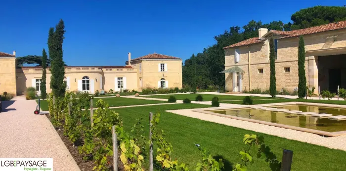 The château's parkland after landscaping, structured pathways and lawn